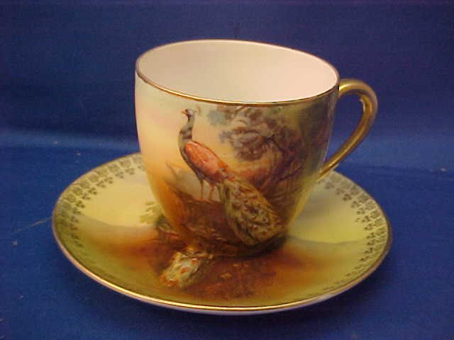 Royal Bayreuth 4-1/4"W Turkey cup and saucer: Royal Bayreuth 4-1/4"W Turkey cup and saucer