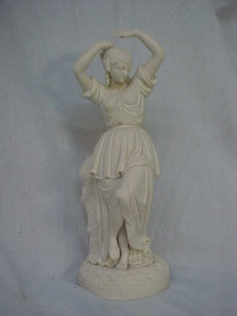 Parian Ware porcelain statue of woman: Parian Ware porcelain statue of woman. Measures 13-1/2\" tall