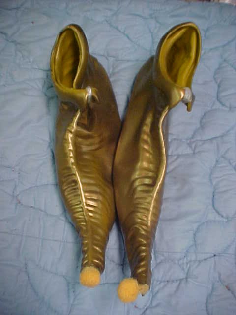 Pair of adult large gold elf shoes: Pair of adult large gold elf shoes