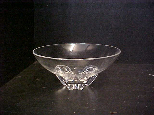 Signed Stuben clear glass footed bowl: Signed Stuben clear glass footed bowl. Measures 7-3/4" wide.