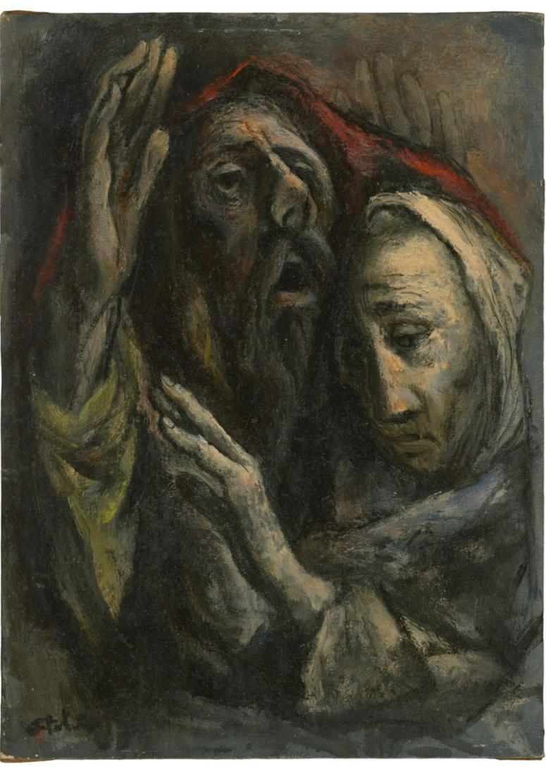 "A Couple in Despair" Oil on board, signed 'Stolz'. (1 of 2)