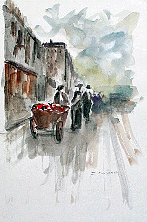 Water Color Paintings "Flower Man" After Edouard: Water Color Paintings "Flower Man" After Edouard Cortes. Size approx. 11 x 7 1/2 in.