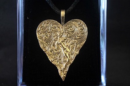 Yellow Gold Heart Shape Pendant Necklace By Erte (38ZC): Yellow Gold Heart Shape Pendant Necklace By Erte; Bearing the signature of the artist; Size Approx 10 in.