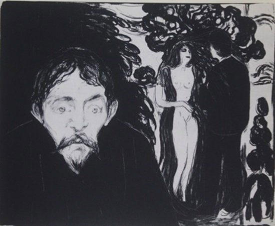 Print "Jealousy" after Edvard Munch: Print, Approx. 11" x 9" In.