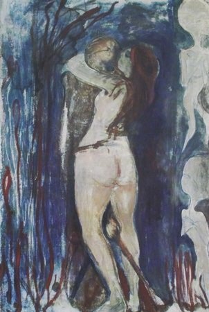 Print "Death and the Maiden" after Edvard Munch: Print, Approx. 11" x 9" In.