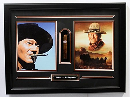 John Wayne Double Picture & Cigar - LA84: John Wayne Double Picture & Cigar; Approx 20X24 in. Custom Framed Memorabilia!!