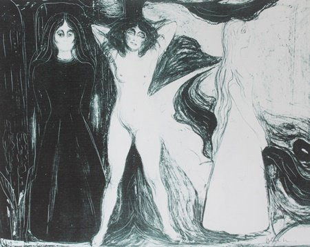 Edvard Munch Lithograph: Lithograph, Hand Signed in the manner of Edvard Munch, Size Approx. 11" x 14" in.