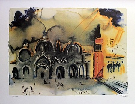 Lithograph "Venice" After Salvador Dali (40A): Lithograph "Venice" After Salvador Dali; signed, size approx. 19 1/2 x 25 in. Salvador Felipe Jacinto Dali y Domenech AKA : Salvador Dali (Born 05/11/1904 - Died 01/23/89) Was born Figueres, Spain. Ar