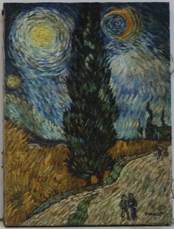 Oil Paintnig on Canvas by Vincent Van Gogh: Oil Painting on Canvas bearing a Hand Signature by the artist, size approx. 16" x 12" In. Comes with Certificate of Authenticity.