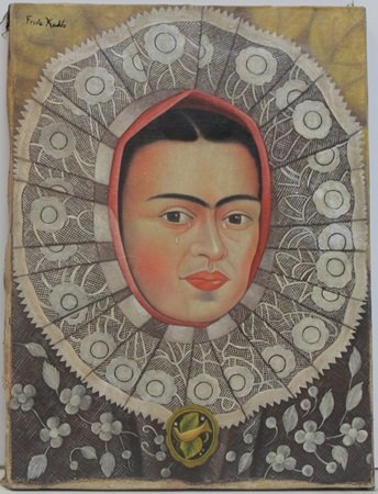 "Self Portrait - 1948" by Frida Kahlo: Oil Painting on Canvas bearing a Hand Signature by the artist, size approx. 16" x 12" In. Comes with Certificate of Authenticity.