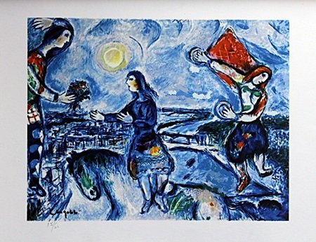 Lithograph After Marc Chagall (1E): Lithograph After Marc Chagall, signed, size approx. 11 1/2 x 16 1 /2 in. Marc Zakharovich Chagall (July 6th 1887 – March 28th 1985) "The quintessential Jewish artist of the twentieth century "Marc C