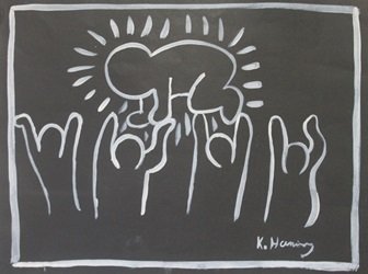Oil Painting on Paper - Keith Haring: Untitled Original, Oil Painting on Paper, Hand Signed by the artist, Size Approx. 14" x 17" in.