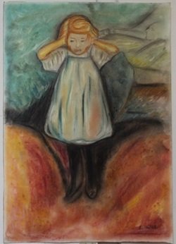 Pastel Painting on Paper by Edvard Munch: Hand Signed, Pastel Painting on Paper, Size Approx. 19" x 13" in.
