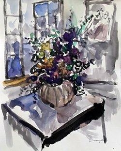 Watercolor Painting - Signed Chagall: Watercolor Painting on Paper in the manner of Marc Chagall, Signed, Size Appox. 15" x 11" in.