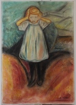 Pastel Painting on Paper by Edvard Munch: Hand Signed, Pastel Painting on Paper, Size Approx. 19" x 13" in.