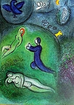 Lithograph by MARC CHAGALL- Daphnis and Lycenion: Marc Chagall Lithograph from Verve: The Ultimate Review of Art and Literature (1937-1960) lithograph approx. 13"x10"