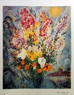 Lithograph - Bouquet de Fleurs - Marc Chagall: Lithograph After Marc Chagall; signed, size approx. 31 x 23 in. Marc Zakharovich Chagall (July 6th 1887 – March 28th 1985) The quintessential Jewish artist of the twentieth centuryMarc Chagall was a