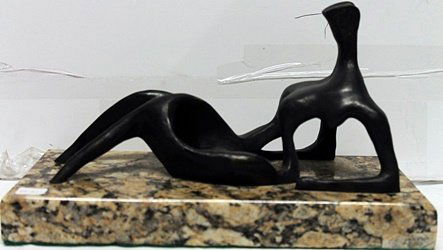 Patina Bronze Sculpture after Henry Moore: Patina, Bronze Sculpture on a Marble Base, Signed and Numbered, Size Appeox. 7" x 11" x 5" in.