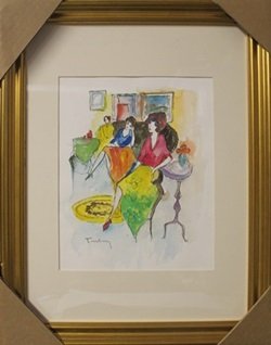 Watercolor After Itzchak Tarkay: Watercolor After Itzchak Tarkay; signed, size approx. 19 x 14 in.