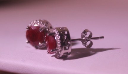 Exquisite Sterling Silver Earrings with Pigeon Blood: 925 Sterling Earrings - Pigeon Blood Ruby; Gemstone 4 ct twt; Diamond .5 ct dwt