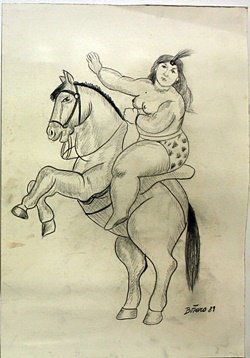 Pastel Drawing on Paper by Fernando Botero: Pastel Drawing on Paper, Hand Signed, Dated "1989" Size Approx. 20" x 14" in.