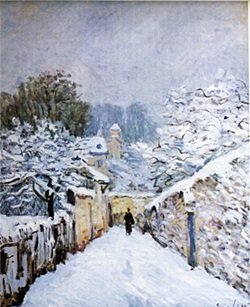 Lithograph - Snow in Lauveciennes 1878 - Alfred Sisley: Lithograph Snow in Lauveciennes 1878 After Alfred Sisley; , size approx. 11 x 8 1/2 in. Alfred Sisley (30 October 1839 – 29 January 1899) was an Impressionist landscape painter who was born and spen