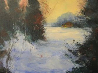 Acrylic on Canvas "Winter Deep Cold" by Michael: Acrylic on Canvas "Winter Deep Cold" by Michael Schofield, Signed, 18 X 24 In. Michael Schofield was born in Orlando, Florida, in 1947. His talent as a silk screen mechanic and artist allowed him to p