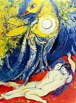 Lithograph by MARC CHAGALL- ARABIAN NIGHTS: Marc Chagall Lithograph from Verve: The Ultimate Review of Art and Literature (1937-1960) lithograph approx. 13"x10" ARABIAN NIGHTS