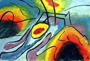Improvisation 44 - Oil on Paper - Wassily Kandinsky: Hand Signed, Oil Paintign on Paper, Size Approx. 19 x 13 Inches