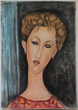 Pastel Painting on Paper Amedeo Modigliani: Hand Signed, Pastel Painting on Paper, Size Approx. 20" x 14" in.