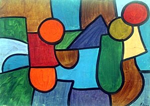 Composition I - Oil Painting - Paul Klee: Oil Painting on Laid Paper, Hand Signed and Dated, "1924" , Approximate Size: 17 x 12 Inches