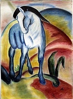 Pastel Drawing on Paper by Franz Marc: Pastel Drawing on Paper, Hand Signed, Size Approx. 19" x 14" in.