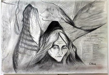 Drawing on Paper by Edvard Munch: Hand Signed, Drawing on Paper, Size Approx. 14" x 20" in.