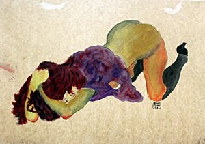 Nude Girl - Watercolor Painting on Paper - Egon Schiele: Watercolor & Gouache on Paper, Hand Signed, Approximate Size 14 x 20 Inches