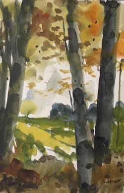 Original Watercolor on Paper "Autumn Opening" by: Original Watercolor on Paper "Autumn Opening" by Michael Schofield; signed, size approx. 11 1/2 x 8 in. Michael Schofield was born in Orlando, Florida, in 1947. His talent as a silk screen mechanic an