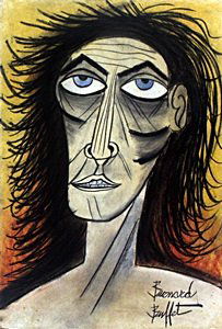 Self-Portrait 1971' - Pastel Drawing - Bernard Buffet: Pastel Drawing on Paper, Hand Signed, Size Approximate 19 x 13 In.