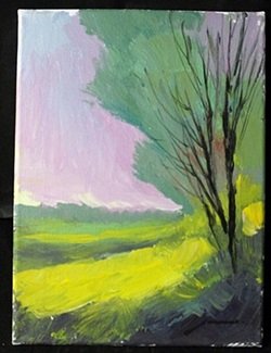 Original Acrylic Paint on Canvas, "Lavender Skies" by: Original Acrylic Paint on Canvas, "Lavender Skies" by Michael Schofield, (Framing Available for an Additional Charge), Size Approx. 12 x 9 In.