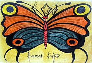 Butteryfly II - Pastel Drawing - Bernard Buffet: Pastel Drawing on Paper, Hand Signed, Size Approximate 19 x 13 In.