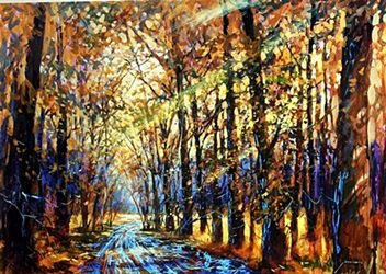 Lithograph Autumn Path by Michael Schofield: Lithograph Autumn Path by Michael Schofield; Limited Edition, size approx. 11 x 14 in. Michael Schofield was born in Orlando, Florida, in 1947. His talent as a silk screen mechanic and artist allowed