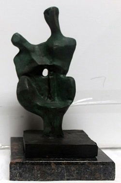 Patina Bronze Sculpture after Henry Moore: Patina, Bronze Sculpture on a Marble Base, Signed and Numbered, Size Approx. 10" x 6" x 6" in.