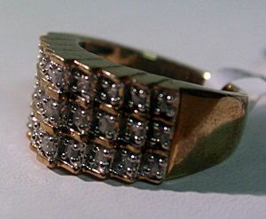 14Kt Gold over Sterling Silver Diamonds Pyramid Ring: 14Kt Yellow Gold over Sterling 925 Silver Pyrmaid Diamonds Ring, 1.5Cts, VS1-VS2 Colour I-J, US Size 7 Ring,