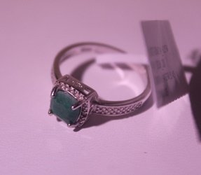 Exquisite Sterling Silver Ring with Genuine Columbian: 925 Sterling Ring - Genuine Columbian Emerald; Gemstone 2 ct twt; Diamond .5 ct dwt