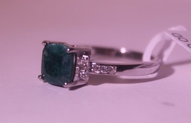 Exquisite Sterling Silver Ring with Genuine Columbian: 925 Sterling Ring - Genuine Columbian Emerald; Gemstone 2.50 ct twt; Diamond .5 ct dwt