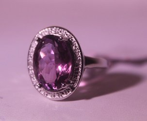 Exquisite Sterling Silver Ring with Amethyst: 925 Sterling Ring - Amethyst; Gemstone 8 ct twt; Diamond .5 ct dwt