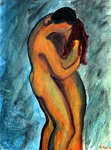 Lovers - Oil Painting - Edvard Munch: Oil Painting on Paper in the manner of Edvard Munch, Hand Signed, Size Approx. 16 x 11 in