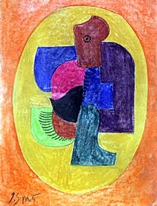 Compostion 1918 - Jacques Lipchitz: Oil Painting on Paper, Hand Signed, Attributed to the artist, Size Approx. 18 x 13 In