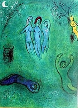 Lithograph by MARC CHAGALL- Dream and the Nymphs: Marc Chagall Lithograph from Verve: The Ultimate Review of Art and Literature (1937-1960) lithograph approx. 13"x10" Dream and the Nymphs