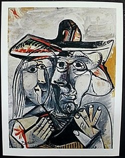 Lithograph "Kissing Faces" after Pablo Picasso: Lithograph, Size Approx. 13 1/2" x 10" In.
