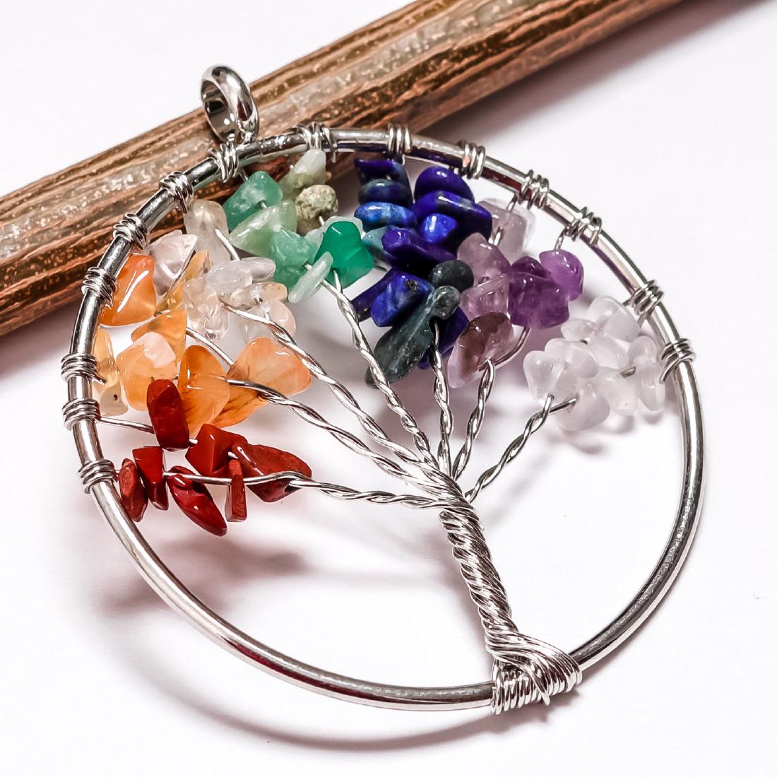 MULTI GEMSTONE TREE OF LIFE CHARM SILVER PLATED PENDANT (1 of 2)