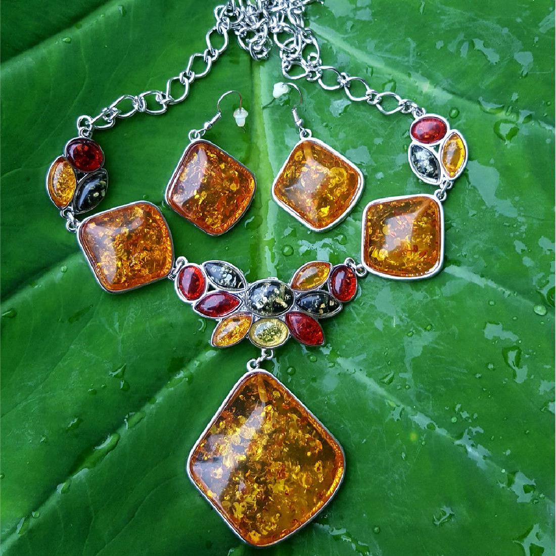 BALTIC AMBER GEMSTONE SILVER PLATED HANDMADE NECKLACE (1 of 1)